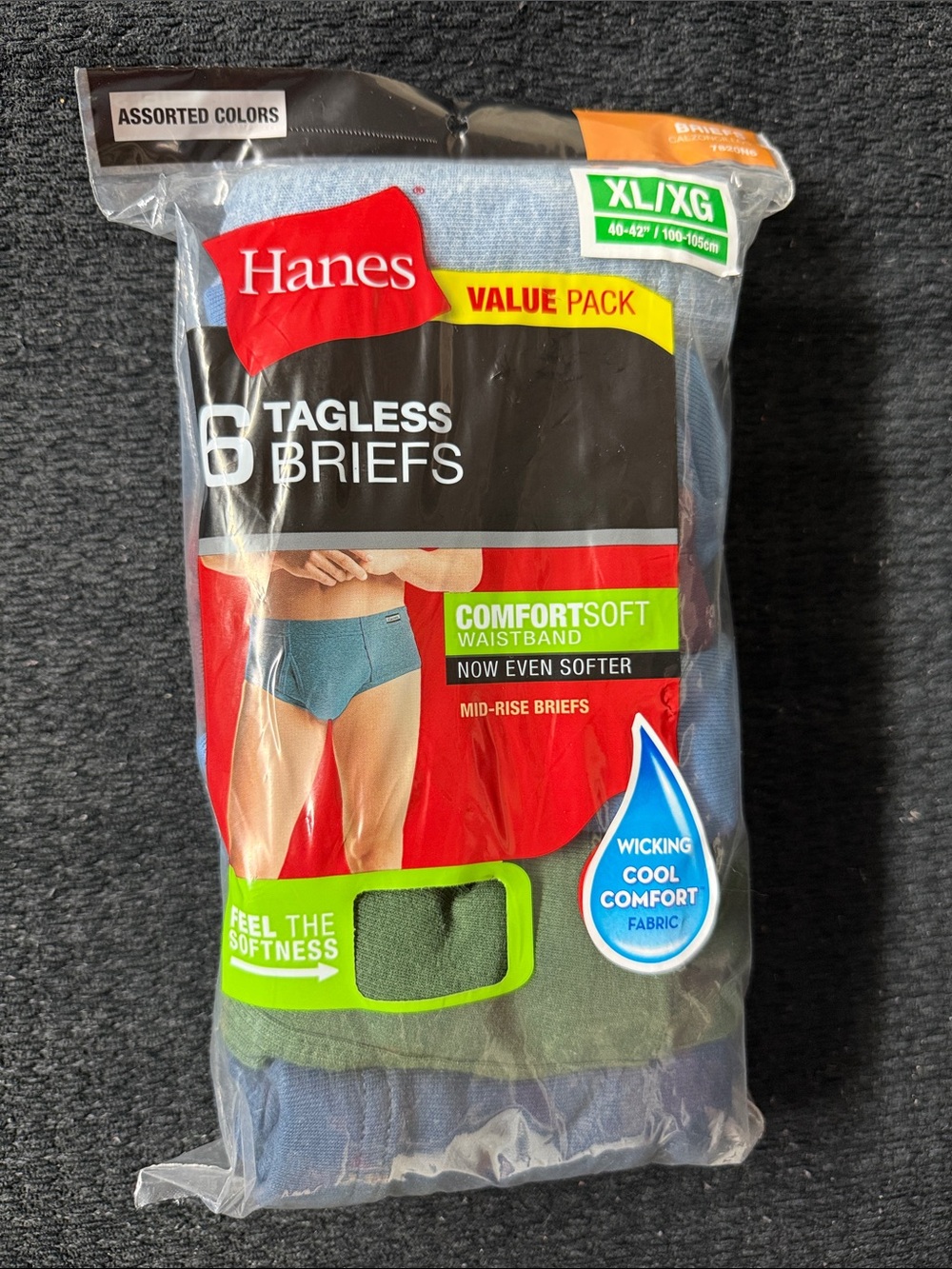 Hanes Tagless Briefs Pack - Blue, Green, Navy Assorted (6 Pack)